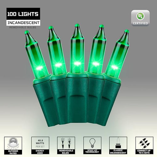 100LIGHTS Green Extra-Bright with End Connectors Christmas Decorative Lights 5.98m UL Certified Mini String Light Set Waterproof for Home Garden Holiday Christmas Tree Party Patio Wedding-Ruum Studio Home