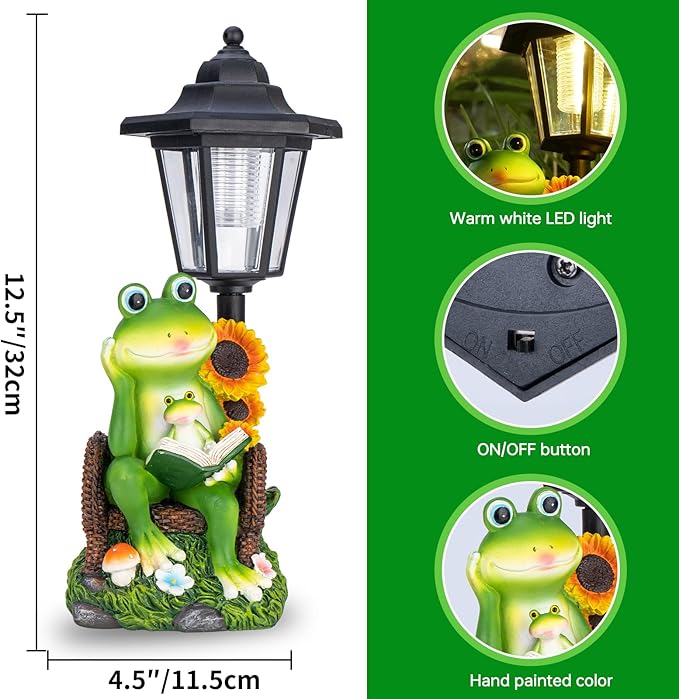 mopha Solar Garden Statues Frog Decor wth Lanterns - 12.5'' Figurines Decorations for Patio Yard Lawn Ornaments Gifts for Christmas Birthday Easter Housewarming-Ruum Studio Home