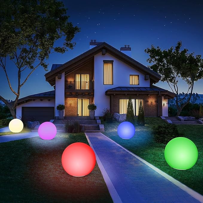 infray 12-Inch LED Ball Light, Solar Rechargeable Globe Light Color Changing Solar Globe Lamp IP67 Waterproof Outdoor Garden RGB Orb Light for Patio Pool Yard Bar Party Decorative Lighting-Ruum Studio Home