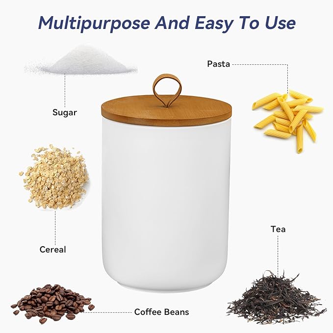 Ceramic Storage Jars, Modern Elegant Highly Polished Airtight Gorgeous Storage Canisters with Wooden Lid Small Food Stroage Jar for Kitchen Spice Tea Vanilla Sugar Coffee Beans (White tuba)-Ruum Studio Home