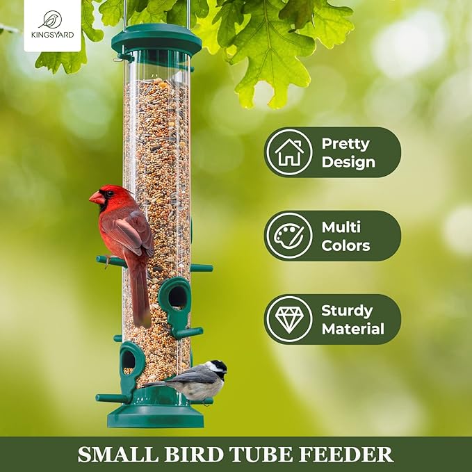 Kingsyard 2 Pack Tube Bird Feeders for Outdoors Hanging, Premium Hard Plastic Bird Feeder with 6 Feeding Ports, Weatherproof & Steel Hanger, Attracting for Wild Birds (Green)-Ruum Studio Home