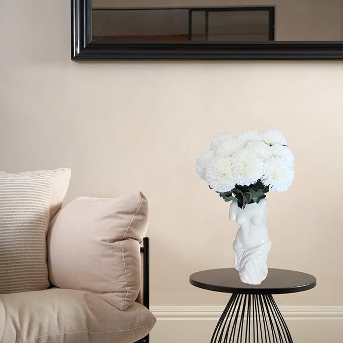 Large Faux Kiku Flower White - 10 Stems, Bulk Silk Flowers For Home Decor Indoor, Realistic Artificial Flowers, Fake White Flowers, Real Touch Flowers, Flores Artificiales Para Centro De Mesa-Ruum Studio Home