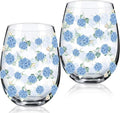 Sliner 2 Pack 17oz Hydrangea Stemless Wine Glasses Spring Summer Floral Drinking Glasses Hydrangea Tumbler Cups for Spring Summer Parties Supplies Birthday Gift-Ruum Studio Home