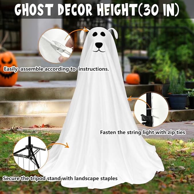 DAZONGE Halloween Decorations, Light-Up Freestanding Spooky Ghost Dog with Remote String Lights Battery Operated, Halloween Ghost Dog for Front Door Porch Yard Lawn Home Party-Ruum Studio Home