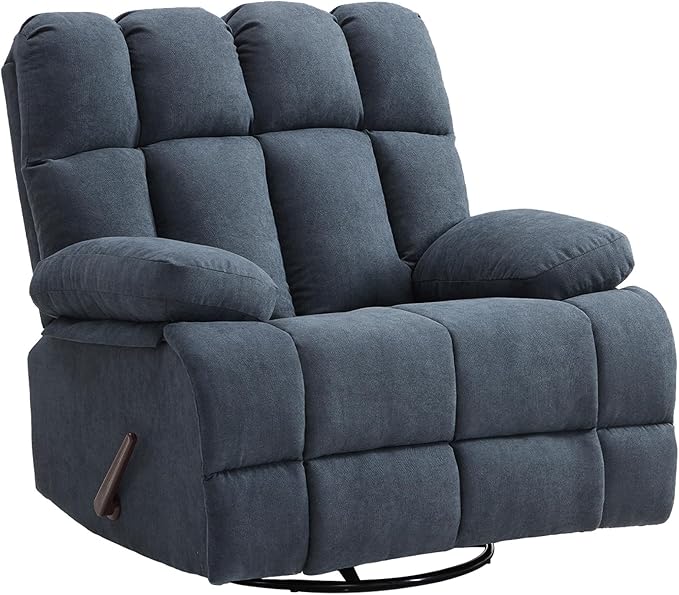 Oversized Recliner Chair, 360° Swivel Rocker Recliner for Big Man, Extra Wide Manual Recliner, Overstuffed Soft Rocking Sofa Chair, Overstuffed Soft Rocking Sofa Chair for Living Room(Grey)-Ruum Studio Home