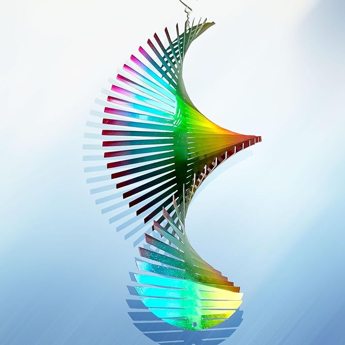 Wind Spinner Rainbow Wave Wind Spinners for Yard and Garden,15in Hanging Kinetic Yard Art Wind Sculpture,3D Wind Spinners Outdoor & Indoor Rainbow Helix Garden Decor Christmas Ornaments-Ruum Studio Home