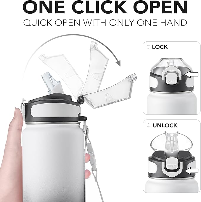 Enerbone 32 oz Insulated Water Bottle, Stainless Steel Bottle with Carrying Strap, Double-Wall Vacuum Insulation Design, Leakproof Sports Bottle with Straw, Keep Drinks Cold or Hot for Hours-Ruum Studio Home