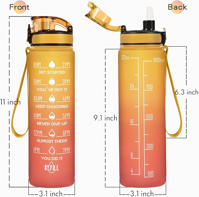 Enerbone Water Bottle, Leakproof BPA & Toxic Free, Motivational Water Bottle with Times to Drink and Straw, Fitness Sports Water Bottle with Strap for Office, Gym, Outdoor Sports-Ruum Studio Home