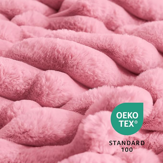 Amélie Home Faux Fur Throw Blanket for Couch, Cozy Fuzzy Fluffy Fur Luxurious Soft Striped Plush Gift Blankets for Family Sofa Chair Bed Living Room Bedroom, 55"x70", Pink-Ruum Studio Home