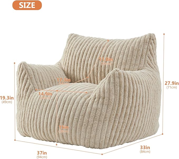 Giant Bean Bag Chairs for Adults with Filling Plush Fluffy Bean Bag Chairs for Teens with Armrests Comfy BeanBag Lazy Couch Sofa Chair for Bedroom Living Room Reading-Ruum Studio Home