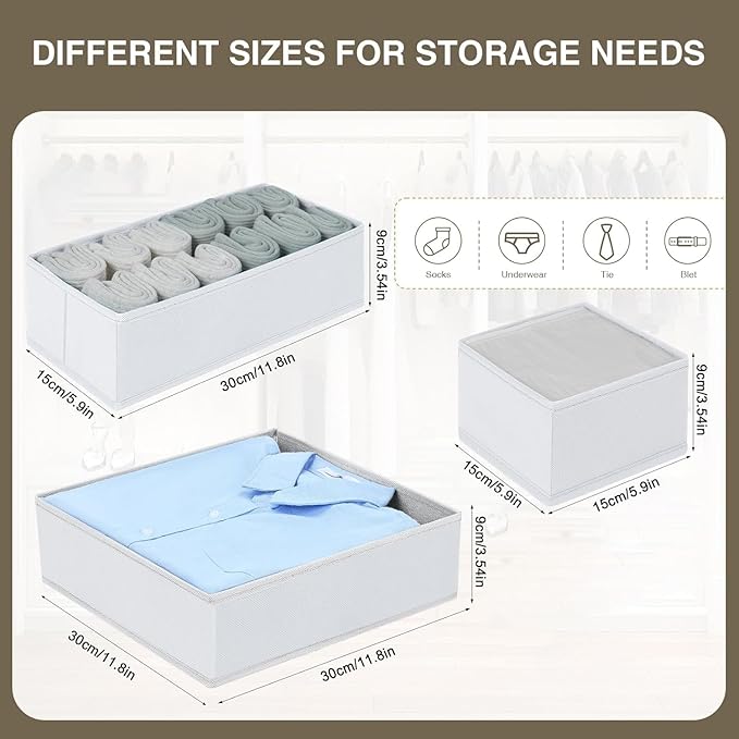 DIMJ Drawer Organizer Clothes 18 Pack - Foldable Baby Organizers and Storage & Dresser Organizer for Bedroom, Closet - Nursery Organization Dresser Dividers for underwear, Sock,Bra, Belt, Tie, White-Ruum Studio Home