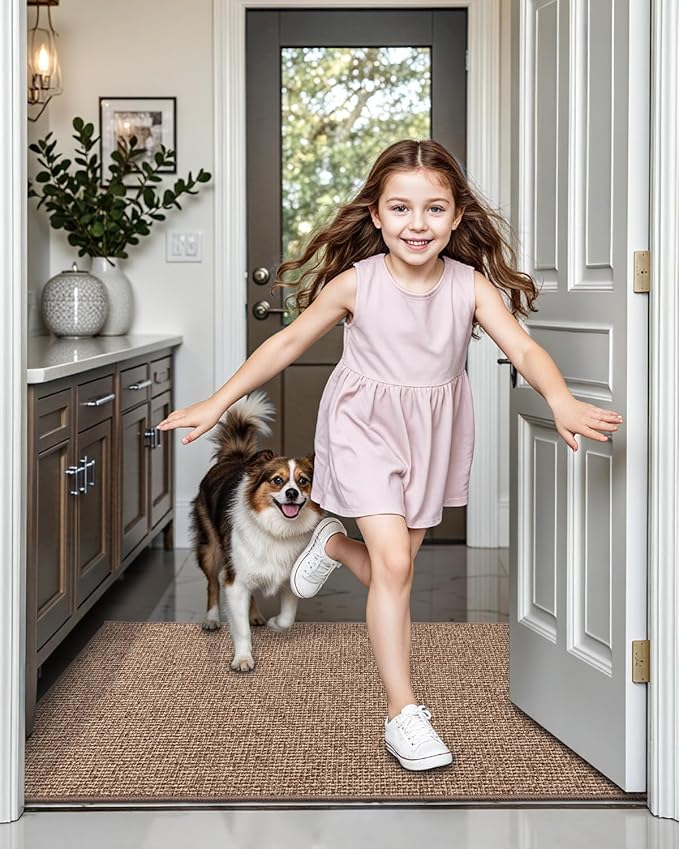 LUMI Indoor Door Mat 32"x47", Ultra Thin Low Profile Non-Slip Doormat for Home Entrance, Absorbent & Stain-Resistant Welcome Mats, Washable Entryway Mat for Front Door, Patio, Porch, Camel-Ruum Studio Home
