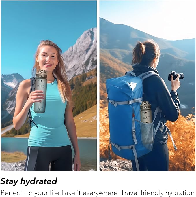 32oz Motivational Water Bottles with Time Marker & Fruit Strainer, Transparent Gradient Color Water Bottle with Times to Drink, Leakproof & BPA Free, Reusable Bottle with Strap (No Straw)-Ruum Studio Home