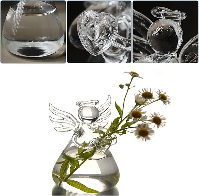 Angel Design Glass Vases Clear Flower Plant Terrarium Container Hanging Vase Wedding Decor Garden Ornaments Hanging Planter (Pack of 10)-Ruum Studio Home