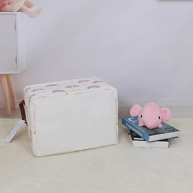 LANGYASHAN Rectangular Storage Bin Collapse Canvas Fabric Cartoon Storage Basket with Handles for Organizing Home Kitchen Boys and Girls Toys Office Closet Shelf Baskets(Rec Cloud Rainbow)-Ruum Studio Home
