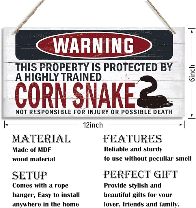 Warning Sign, Corn Snake Warning Wood Plaque Sign, Funny Door Signs, Decorative Wood Hanging Suspension Plaque, Farmhouse Wooden Wall Decor, Outdoor Hanging Wooden Signs-Ruum Studio Home