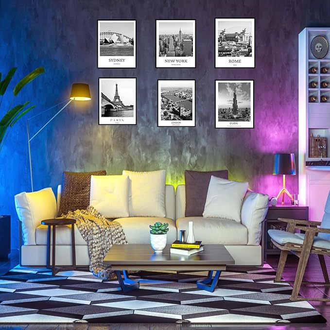 ELEVENSPACE Black And White Wall Art Decor,New York, London, Tokyo, Paris, Eiffel Tower Wall Decor Art,Modern Boho Wall Art for Living Room Bedroom Prints Poster,8x10 Inch Set of 6,Unframed-Ruum Studio Home