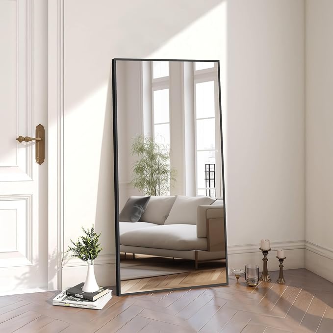 Black Bathroom Mirror for Wall, 60x30 Inch Rectangle Mirrors with Metal Frame, Modern Vanity Wall Mirror Decor for Bathroom Living Room, Entryway Hangs Horizontal or Vertical-Ruum Studio Home