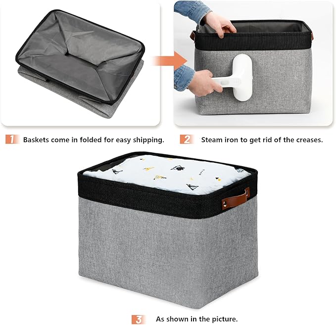 DULLEMELO Fabric Storage Bins - Decorative Large Baskets for Home Shelves & Bedroom, Canvas Toy Organizers (Black & Gray)-Ruum Studio Home