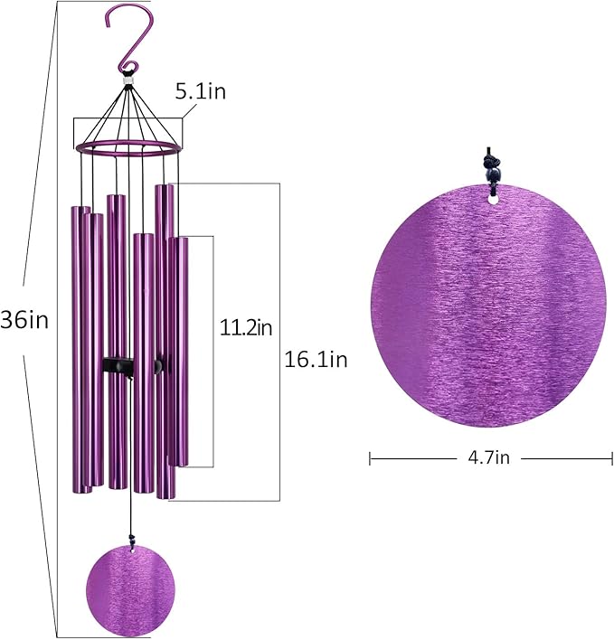 Memorial Wind Chimes Outdoor Large Deep Tone,36 Inch Wind Chimes Unique Tuned Relaxing Soothing Melody,Sympathy WindChimes for Mom,Dad，Garden, Yard, Patio, Porch，Home Decoration and Gift,(Purple)-Ruum Studio Home