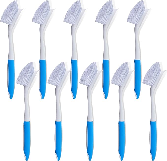 Hsei 10 Pcs Blue Kitchen Scrub Dish Brush Bulk with 11 Inch Anti Slip Handle Cleaning Dish Scrubber with Stiff Bristles Washing Scrub Brushes for Housekeeping for Pots and Pans, Kitchen Sink-Ruum Studio Home
