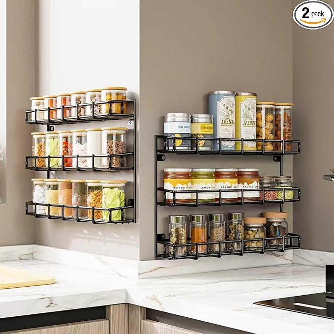 SUFAUY 2 Pack Spice Rack Wall Mount, 3 Tier Narrow Spice Rack Hanging Small Shelf for Cupboard, Black-Ruum Studio Home