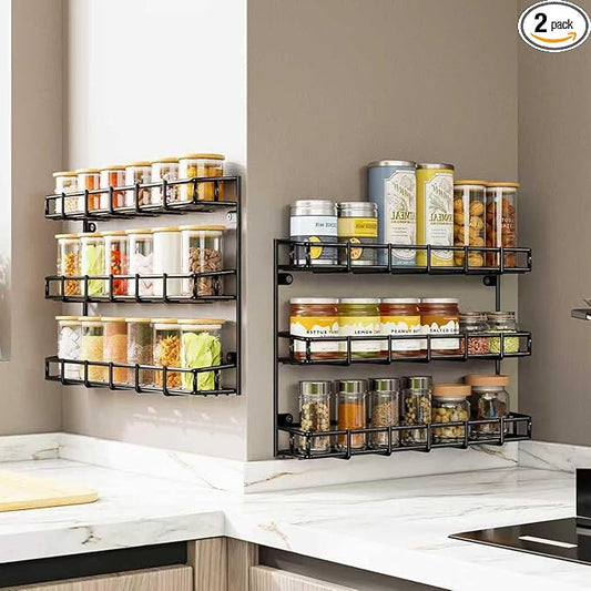 SUFAUY 2 Pack Spice Rack Wall Mount, 3 Tier Narrow Spice Rack Hanging Small Shelf for Cupboard, Black-Ruum Studio Home