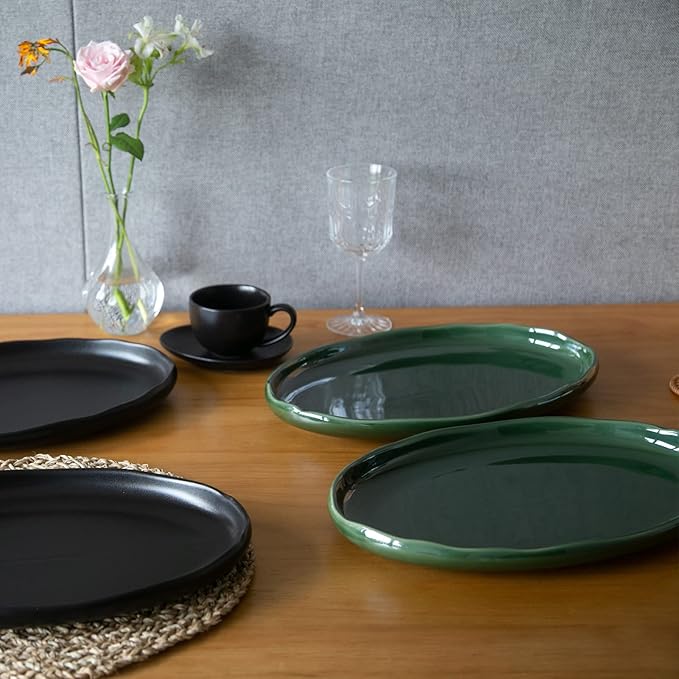 vicrays Ceramic Serving Platter Tray - Extra Large Oval 14.5 Inch Porcelain Dinner Plates Long Serving Dish Set - for Party Restaurant Food Meat Sushi Fish Turkey Platter - Green-Ruum Studio Home