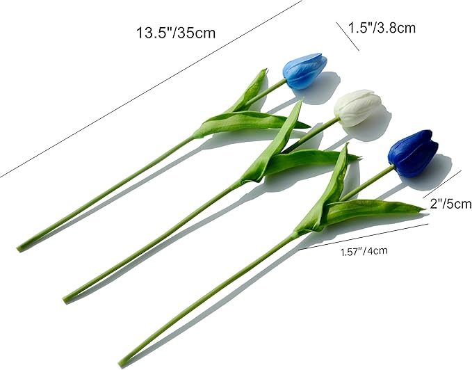 Mandy's Artificial Tulips 20 Stems Shades of Blue PU Faux Flowers for Wedding Home Decor 13.5 Inch-Ruum Studio Home