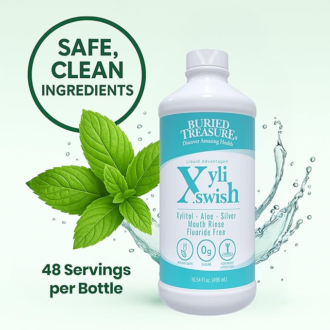 Xyli Swish - All Natural Formulated Nano Silver, Xylitol & Aloe Mouthwash - Alcohol and Fluoride Free - Oral Rinse to Fight Bad Breath & Dry Mouth - Peppermint Flavor - 16oz.-Ruum Studio Home