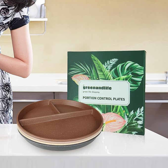 greenandlife 9 Inch 4PCS Unbreakable Portion Control Plates, Divided Plates for Kids Adults, Dishwasher & Microwave Safe Compartment Plate, Lightweight Reusable Wheat Straw Plate, BPA Free-Ruum Studio Home
