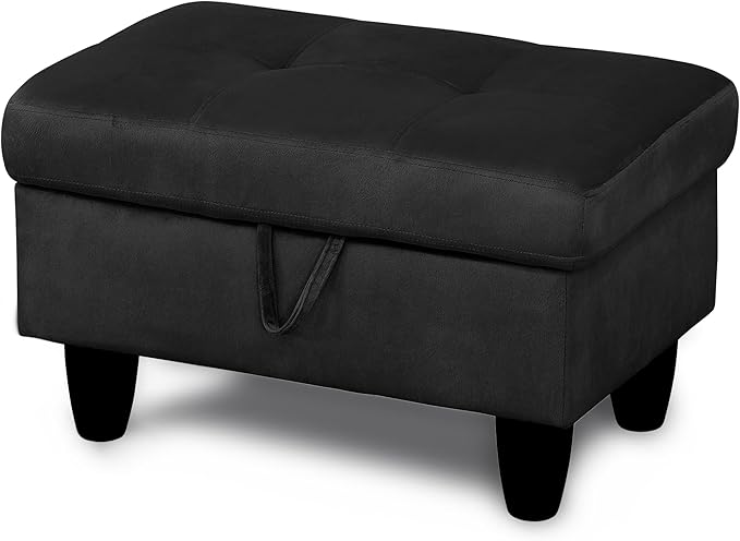 Ottoman Rectangular Storage Ottoman Bench, Flannel Footrest Stool Footstool with Lid for Living Room, Bedroom, Entryway, Black, 28.5"x19"x17.5"-Ruum Studio Home