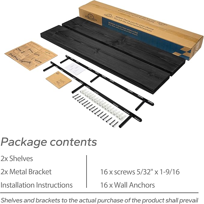 BGMG Wood Floating Shelves 48 inch, Wide Rustic Wooden Wall Shelves for Bathroom Living Room Bedroom Kitchen Farmhouse Set of 2-48x 6.7 x1.25 inch- Black-Ruum Studio Home