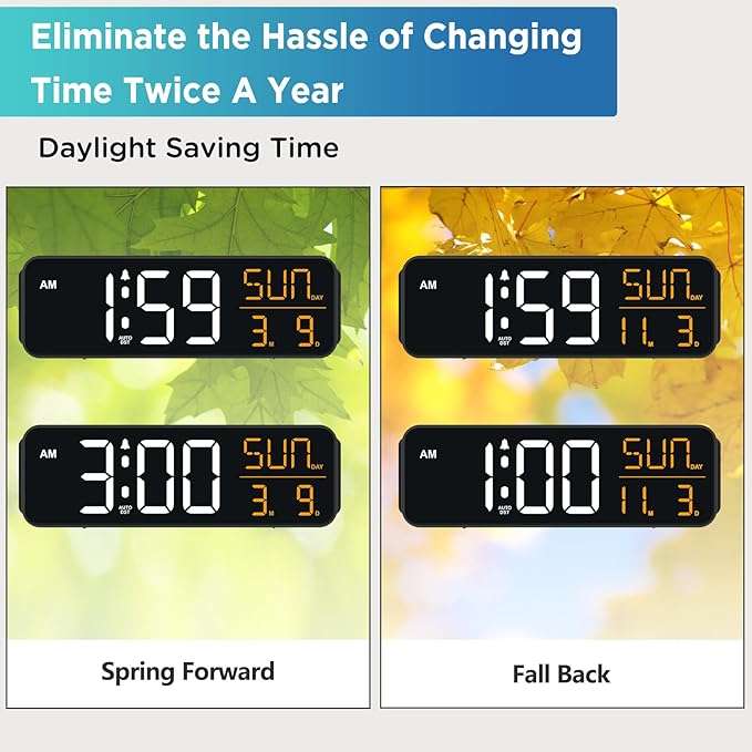 Peakeep Digital Alarm Clock Large Display for Bedrooms with Calendar, Auto DST, Desk Clock Electric Plug in for Living Room, Battery Backup, USB Port, 5 Dimmers-Ruum Studio Home