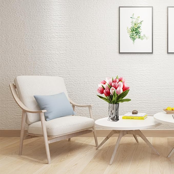 Buart Artificial Tulip in Bulk for Home Kitchen Wedding Bridal Bouquet,Fake Flowers for Valentine's Day Mother's Day Easter Table Centerpieces Decorations(Large Size,Multi Pink,Real-Touch,12pcs)-Ruum Studio Home