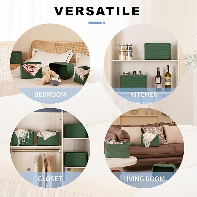 4 Pack Storage Baskets for Organizing, Woven Baskets for Shelves - Perfect for Toys, Books, Towels, and Clothes, Durable Gift Basket Bins Toy Storage, 12.7''L x9''W x7.8''H, Green-Ruum Studio Home