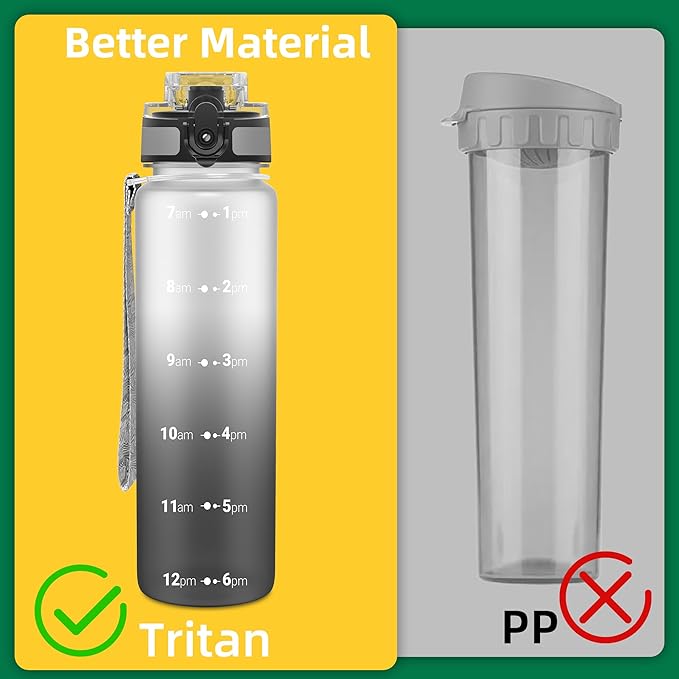 OLDLEY 32 oz Water Bottle, Motivational Water Bottle with Time Marker, Sports Water Bottle With Strap, Leakproof & BPA Free Large Water Bottles for School, Gym, Travel, Outdoor, Tritan,White&Black-Ruum Studio Home