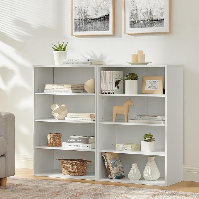 71 Inch Tall 8-Shelf Bookcase, Wood Bookshelf Storage Organizer Adjustable Shelf for Home Office Living Room, Converts into Two 4-Shelf Bookshelves, White-Ruum Studio Home