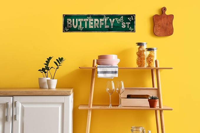 Vintage Tin Sign Retro Metal Butterfly Street Signs Stylish Wall Art Plaques for Home Decor Bathroom Kitchen House and Gothic Wall Decor or as a Unique Poster 16x4 in-Ruum Studio Home