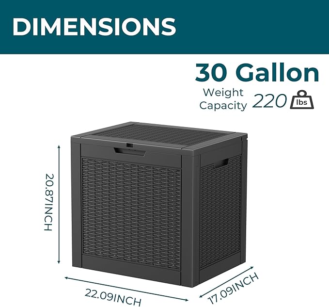 Vixzen 31 Gallon Resin Deck Box - Lockable Outdoor Storage for Patio Cushions, Garden Tools, Pool Supplies，Black-Ruum Studio Home