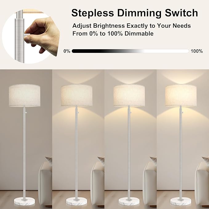 Floor Lamp for Living Room,Dimmable Gold Floor Lamp,Modern Standing Lamp with Marble Base,Tall Standing Lamp for Bedroom, Reading,Office & Kids' Room,LED Bulb Included(Brown)-Ruum Studio Home
