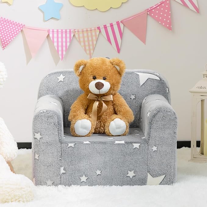 ALIMORDEN Kids Ultra-Soft Snuggle Foam Filled Chair, Single Cuddly Sherpa Reading Couch for Boys and Girls,Star-Ruum Studio Home