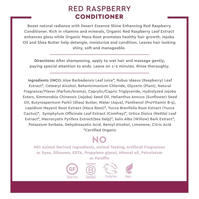 Desert Essence Red Raspberry Conditioner - 8 Fl Ounce - Shine Enhancing - Vitamin A & C - Smooth & Silky - Strengthing - Shea Butter - Calcium & Magnesium - Vitamin B5-Ruum Studio Home
