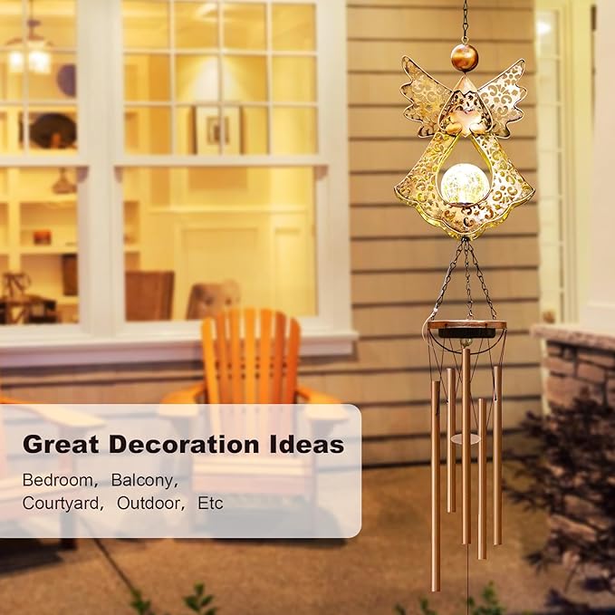 Wind Chimes Outdoor Indoor Decor: Birthday Gifts for Mom Grandma - Outside Lights for Garden Yard Patio Porch (Angel)-Ruum Studio Home