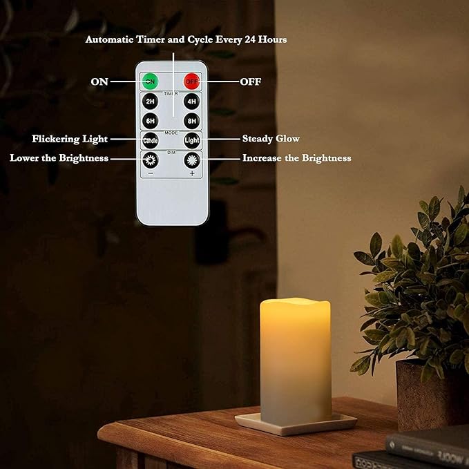 Homemory 4" x 6" Large Waterproof Outdoor Flameless Candles, Battery Operated Flickering LED Pillar Candles with Remote and Timers for Indoor Outdoor Lanterns, Long Lasting, Dark Ivory, Set of 4-Ruum Studio Home