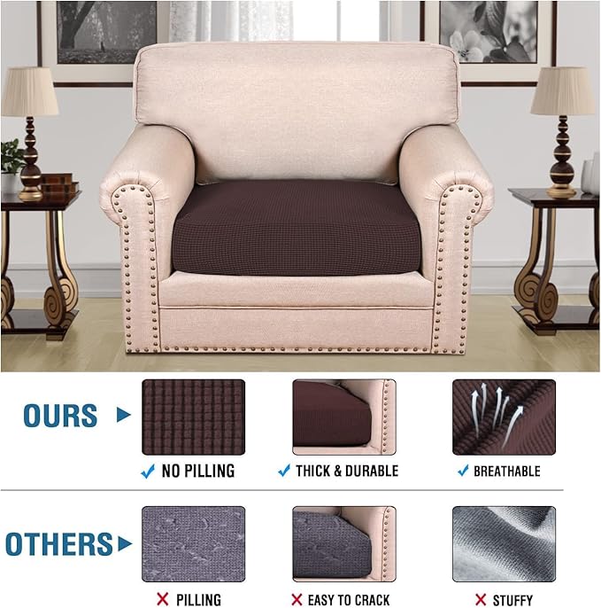 H.VERSAILTEX Super Stretch Individual Seat Cushion Covers Sofa Covers Couch Cushion Covers Slipcover Sets Thick Jacquard Textured Twill Fabric (1 Piece Chair Cushion Cover, Chocolate)-Ruum Studio Home