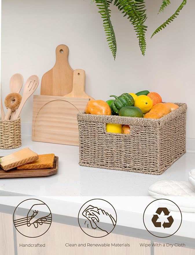 StorageWorks Wicker Storage Baskets, Large and Small Baskets, Handwoven Seagrass Basket for Organizing, Decorative Wicker Baskets with Built-in Handles, Set of 2-Ruum Studio Home