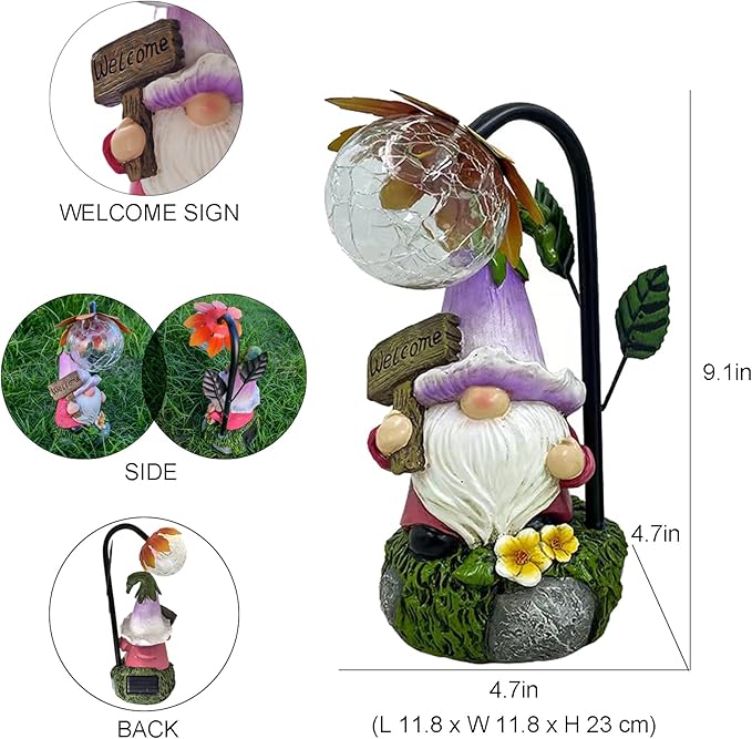 Garden Gnomes Outdoor Statue with Solar Lights Welcome Gnome Home Garden Decor Mom Gifts for Yard Patio Home Garden-Ruum Studio Home