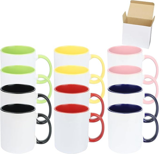 11oz White Ceramic Sublimation Coffee Mug in White Gift Box (6 Mixed Colors, 12)-Ruum Studio Home