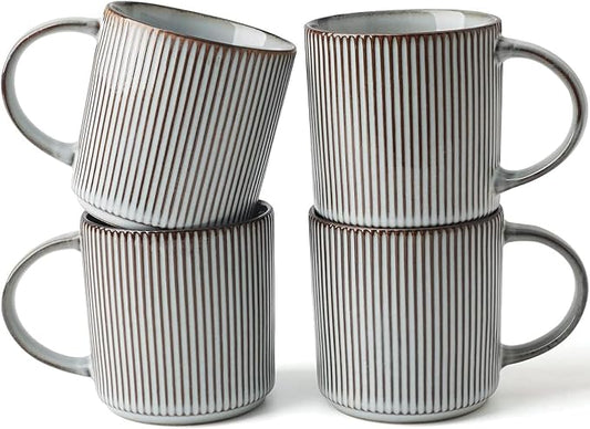 famiware Coffee Mug Set for 4, Star 12 oz Catering Mugs Cup Set with Handle for Coffee, Tea, Cocoa, Milk - Ceramic Stoneware Drinkware Set, Smoky Blue-Ruum Studio Home